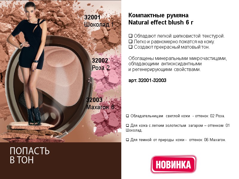 Компактные румяна Natural effect blush 6 г   Обладают легкой шелковистой текстурой. 